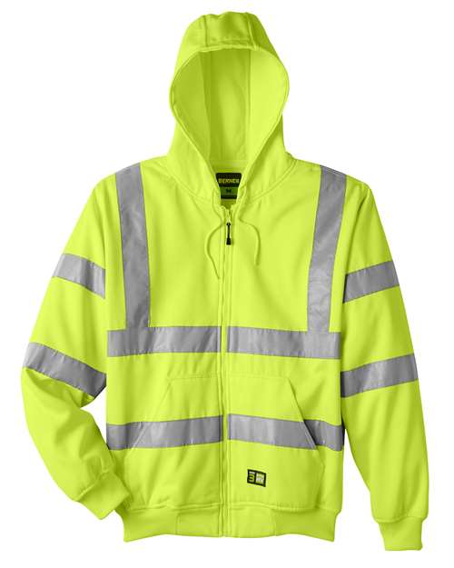 Berne Apparel HVF021T Men's Tall Hi-Vis Class 3 Lined Full-Zip Hooded Sweatshirt