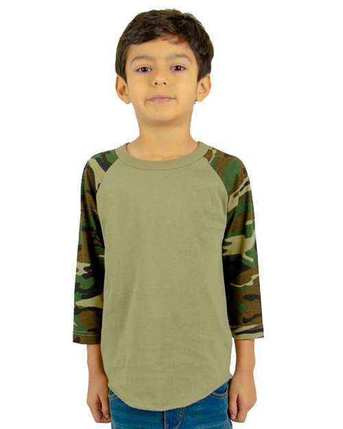 Shaka Wear SHRAGCY Youth Three-Quarter Sleeve Camo Raglan T-Shirt