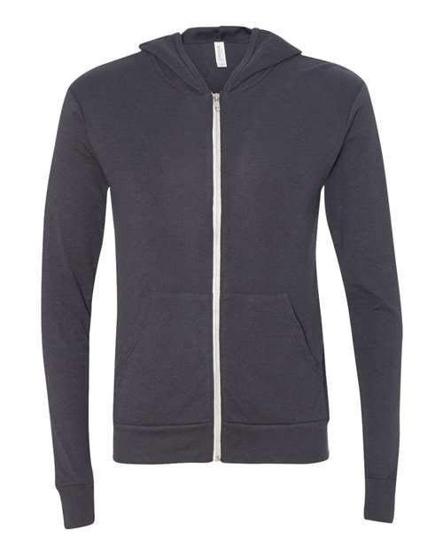 BELLA + CANVAS 3939 Unisex Triblend Lightweight Full-Zip Hooded Long Sleeve Tee