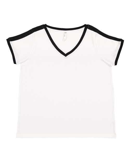 LAT 3832 Women's Curvy Retro Ringer Premium Jersey V-Neck Tee
