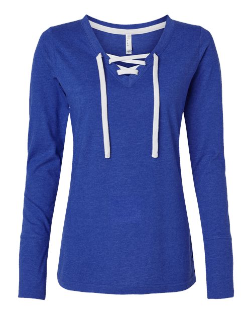 LAT 3538 Women's Fine Jersey Lace-Up Long Sleeve T-Shirt