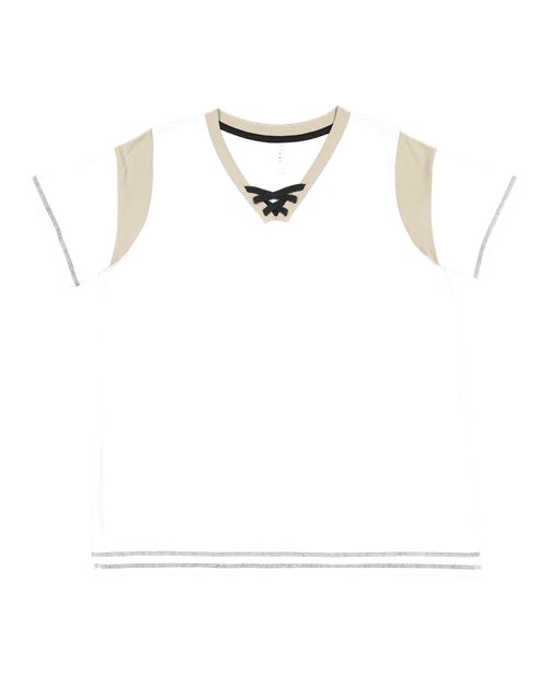 LAT 3833 Women's Curvy Lace Up Fine Jersey Tee