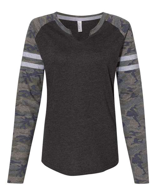 LAT 3534 Women's Fine Jersey Mash Up Long Sleeve T-Shirt