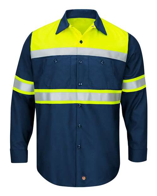 Red Kap SY70T Men's Tall Hi-Visibility Colorblock Ripstop Long Sleeve Work Shirt