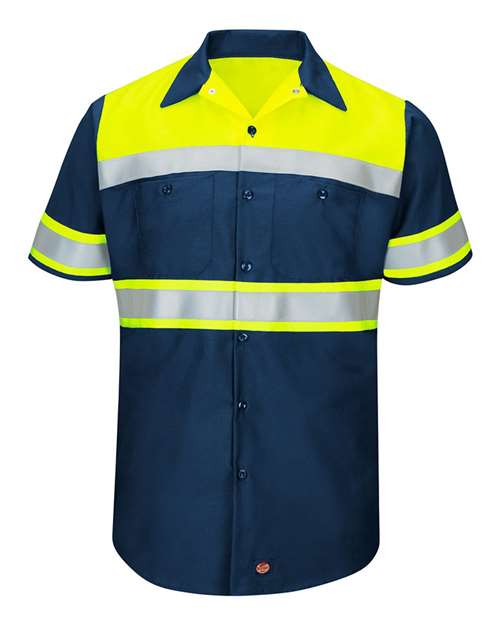 Red Kap SY80T Men's Tall Hi-Visibility Colorblock Ripstop Short Sleeve Work Shirt