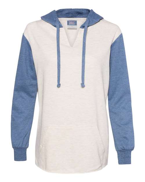 MV Sport W20145 Women’s French Terry Hooded Pullover with Colorblocked Sleeves