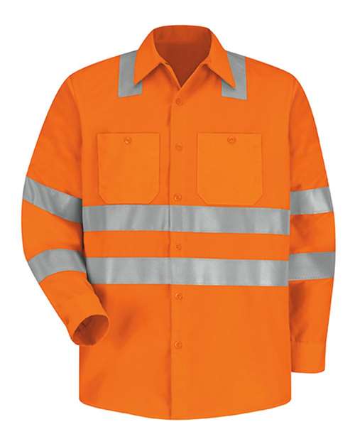 Red Kap SS14HV Men's High Visibility Safety Long Sleeve Work Shirt