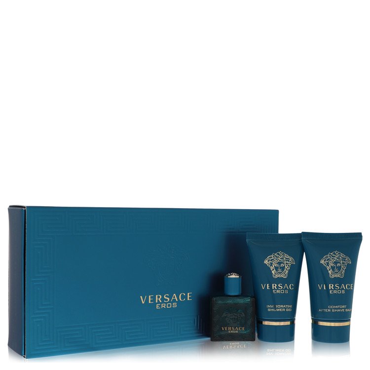 Versace Eros by Versace Gift Set -- .17 oz Mini EDT + .8 oz Shower Gel + .8 oz After Shave Balm