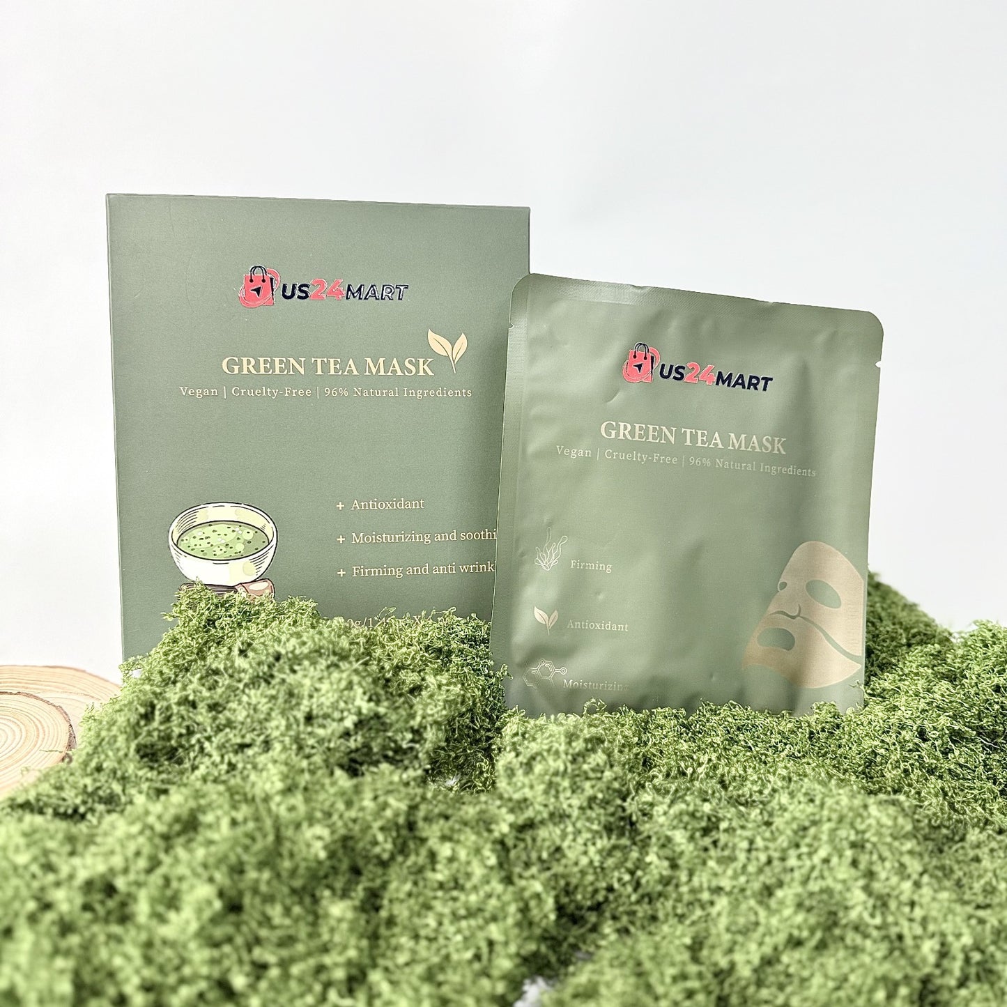 Green Tea Facial Mask - Soothing, Moisturizing & Brightening Sheet Mask with Deep Cleansing Antioxidant Therapy - Vegan, Cruelty‑Free, 96% Natural (4 Count)