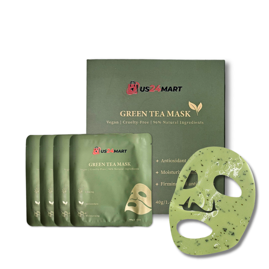 Green Tea Facial Mask - Soothing, Moisturizing & Brightening Sheet Mask with Deep Cleansing Antioxidant Therapy - Vegan, Cruelty‑Free, 96% Natural (4 Count)