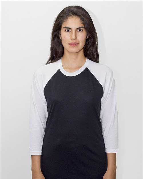 Los Angeles Apparel FF53 Unisex USA-Made Three Quarter Sleeve Raglan Baseball T-Shirt