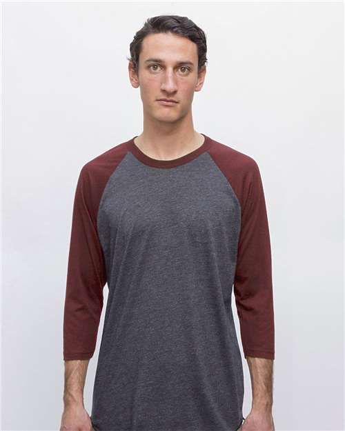 Los Angeles Apparel FF53 Unisex USA-Made Three Quarter Sleeve Raglan Baseball T-Shirt