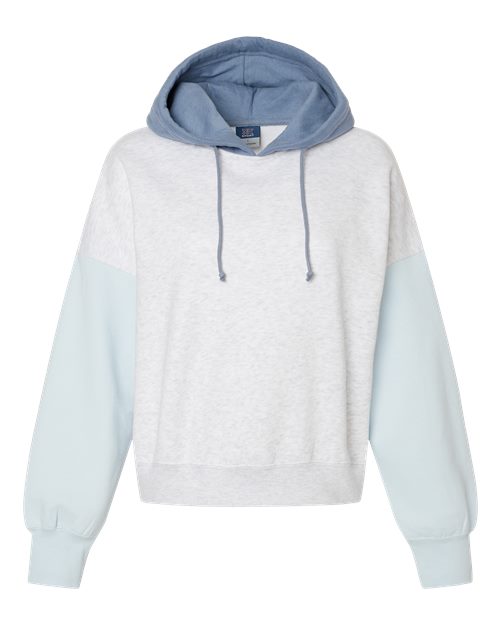 MV Sport W23716 Women's Sueded Fleece Colorblocked Crop Hooded Sweatshirt