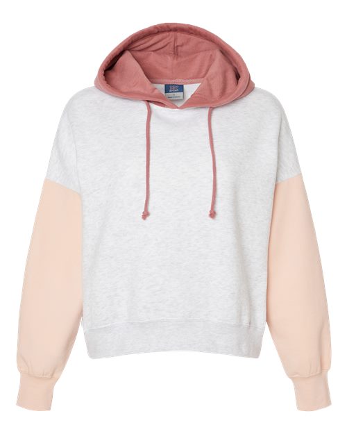 MV Sport W23716 Women's Sueded Fleece Colorblocked Crop Hooded Sweatshirt