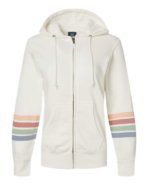 MV Sport W22732 Women's Striped Sleeves Full-Zip Hooded Sweatshirt