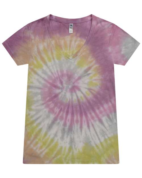 Colortone 1075 Women's Tie-Dyed V-Neck T-Shirt