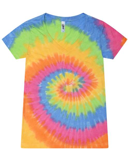 Colortone 1075 Women's Tie-Dyed V-Neck T-Shirt