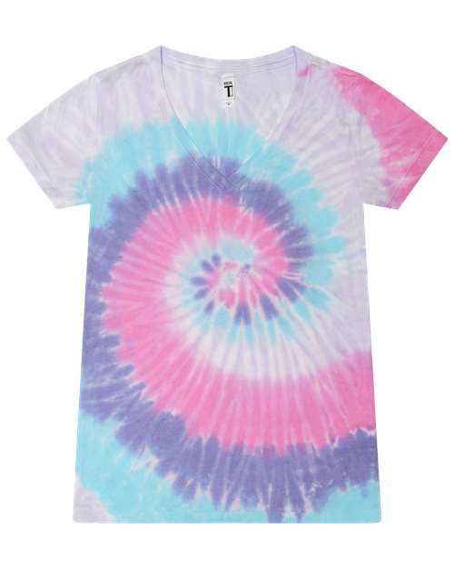 Colortone 1075 Women's Tie-Dyed V-Neck T-Shirt