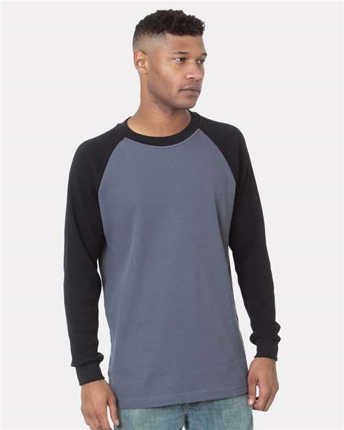 Bayside 8211 Men's USA-Made Heavyweight Waffle Knit Thermal Raglan T-Shirt