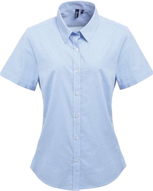Artisan Collection by Reprime RP321 Women's Microcheck Gingham Short Sleeve Cotton Dress Shirt