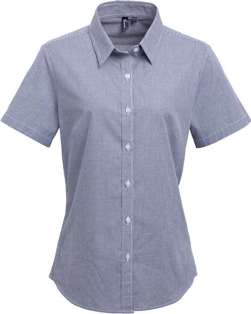 Artisan Collection by Reprime RP321 Women's Microcheck Gingham Short Sleeve Cotton Dress Shirt