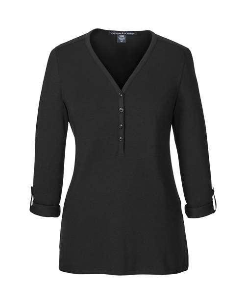 Devon & Jones DP186W Women's Perfect Fit™ Y-Placket Convertible Sleeve Knit Top