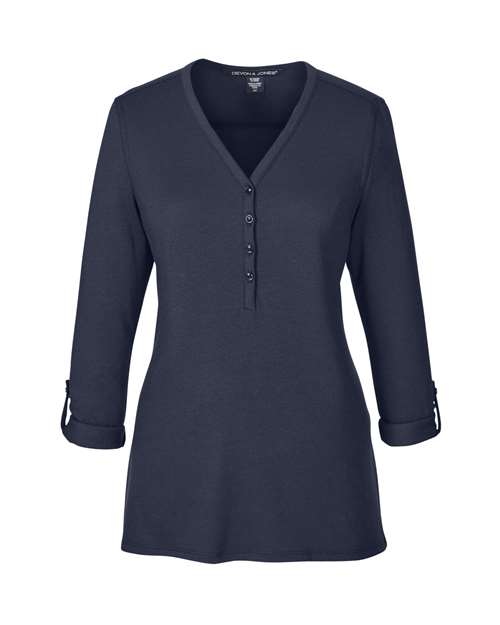 Devon & Jones DP186W Women's Perfect Fit™ Y-Placket Convertible Sleeve Knit Top