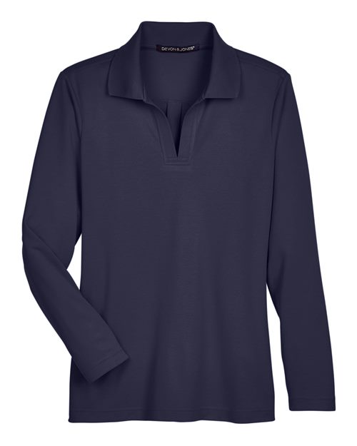Devon & Jones DG20LW Women's CrownLux Performance® Plaited Long Sleeve Polo