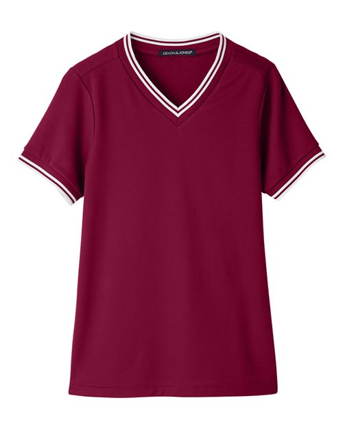 Devon & Jones DG20CW Women's CrownLux Performance® Plaited Tipped V-Neck Shirt