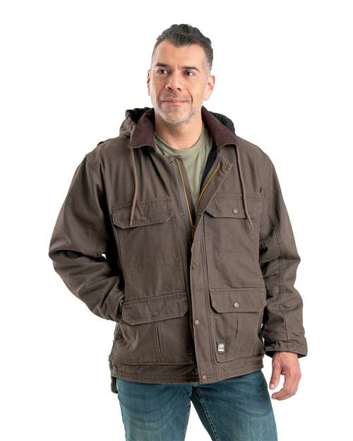 Berne Apparel JC613 Men's Heartland Washed Duck Zip-Off Hooded Coat