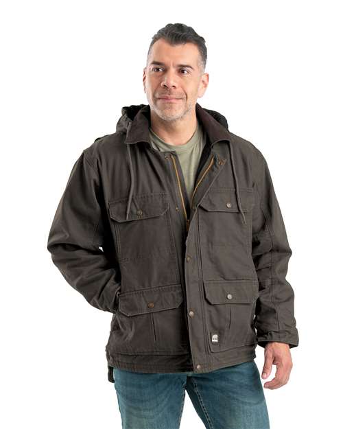 Berne Apparel JC613 Men's Heartland Washed Duck Zip-Off Hooded Coat
