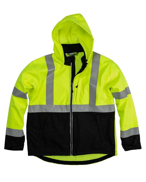 Berne Apparel HVJS206 Men's Hi-Vis Class 3 Hooded Soft Shell Jacket