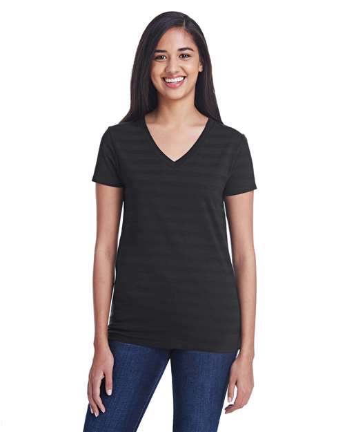 Threadfast Apparel 252RV Women's Invisible Stripe V-Neck T-Shirt