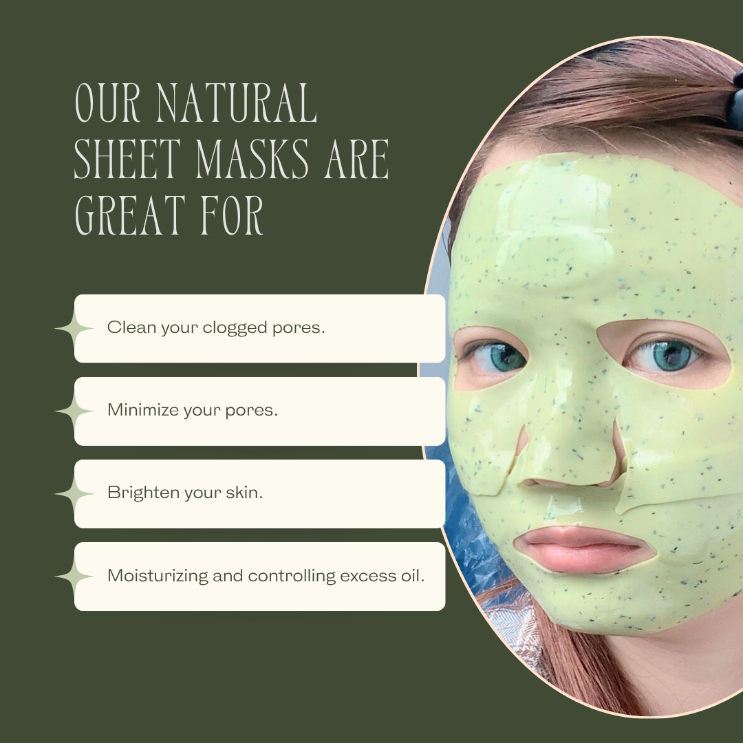 Green Tea Facial Mask - Soothing, Moisturizing & Brightening Sheet Mask with Deep Cleansing Antioxidant Therapy - Vegan, Cruelty‑Free, 96% Natural (4 Count)