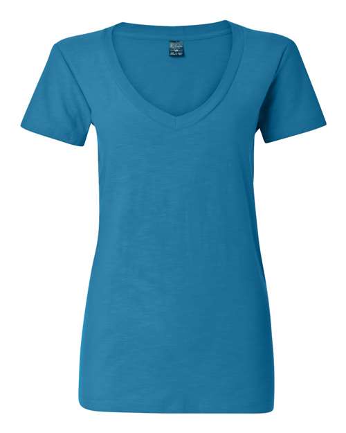J. America 8169 Women's V-Neck Slub T-Shirt