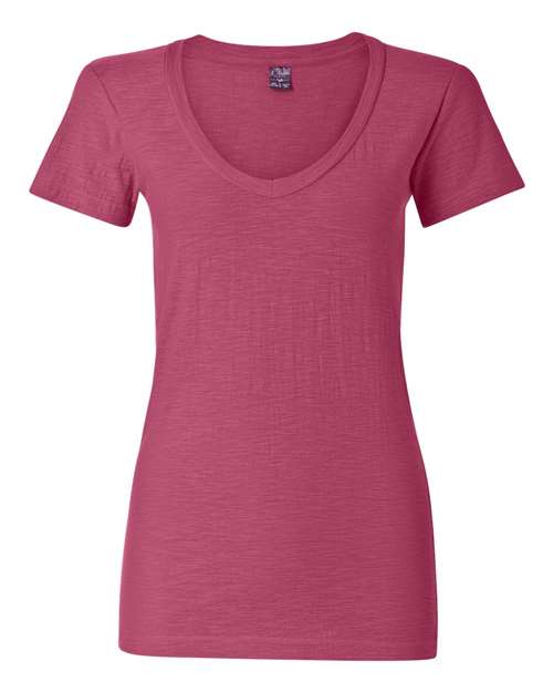 J. America 8169 Women's V-Neck Slub T-Shirt