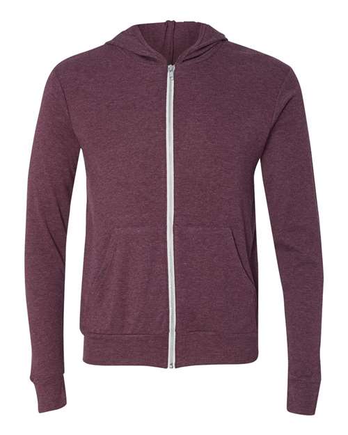 BELLA + CANVAS 3939 Unisex Triblend Lightweight Full-Zip Hooded Long Sleeve Tee