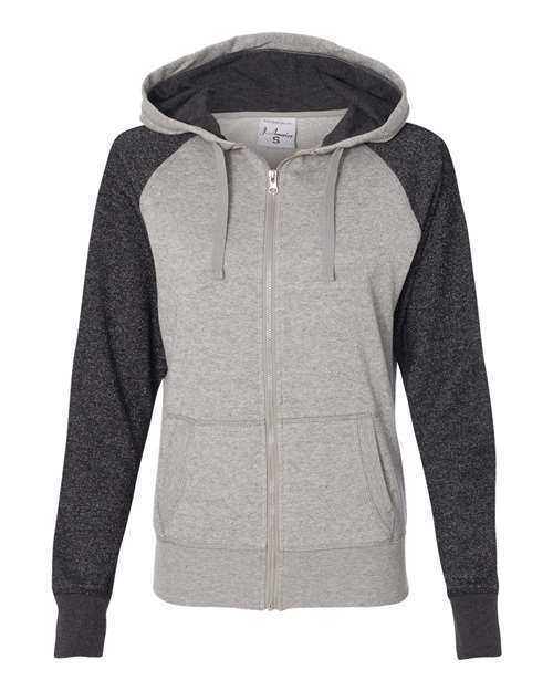 J. America 8868 Women’s Glitter French Terry Full-Zip Hooded Sweatshirt