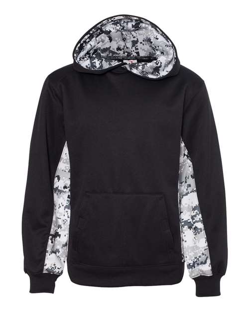 Badger 2464 Youth Digital Camo Colorblock Performance Fleece Hooded Sweatshirt