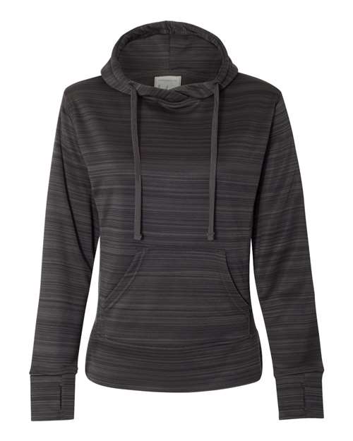J. America 8662 Women's Odyssey Striped Performance Fleece Lapover Hooded Sweatshirt