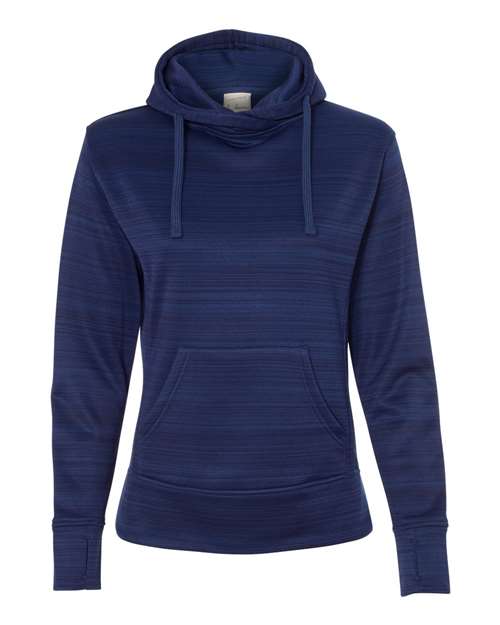 J. America 8662 Women's Odyssey Striped Performance Fleece Lapover Hooded Sweatshirt