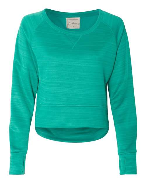 J. America 8663 Women's Odyssey Striped Performance Fleece Hi-Low Crewneck Sweatshirt
