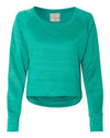 J. America 8663 Women's Odyssey Striped Performance Fleece Hi-Low Crewneck Sweatshirt