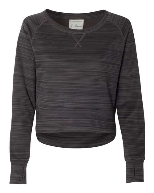 J. America 8663 Women's Odyssey Striped Performance Fleece Hi-Low Crewneck Sweatshirt