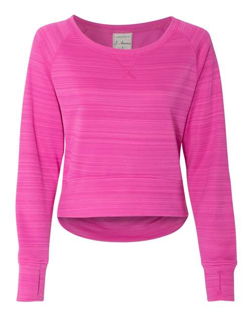 J. America 8663 Women's Odyssey Striped Performance Fleece Hi-Low Crewneck Sweatshirt