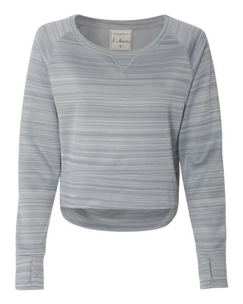 J. America 8663 Women's Odyssey Striped Performance Fleece Hi-Low Crewneck Sweatshirt