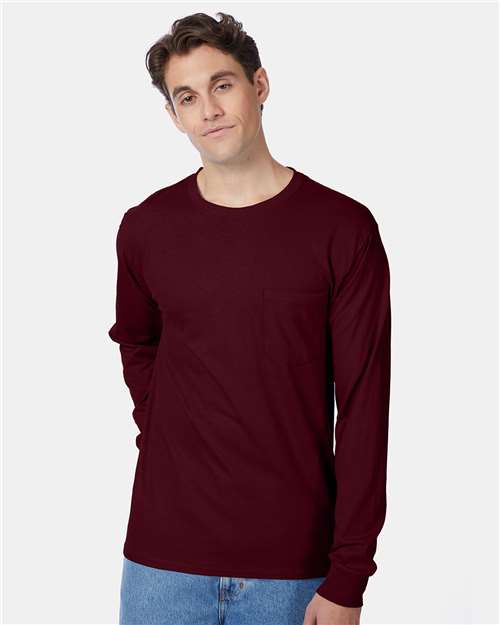 Hanes 5596 Men's Authentic Long Sleeve Pocket T-Shirt