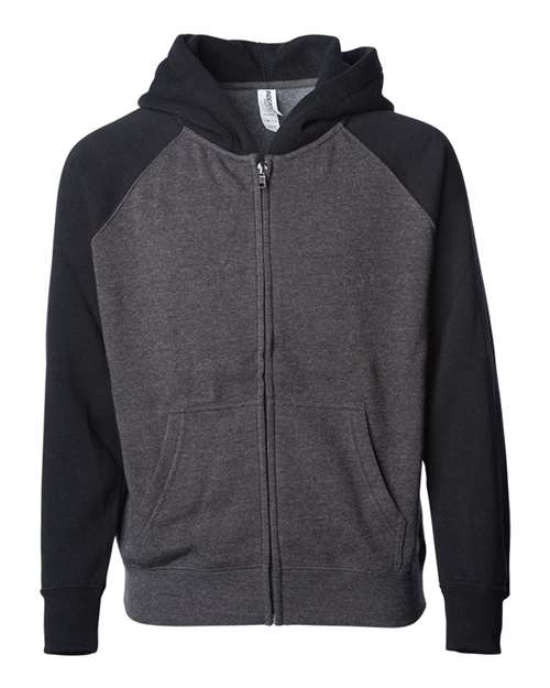 Independent Trading Co. PRM15YSBZ Youth Lightweight Special Blend Raglan Zip Hood