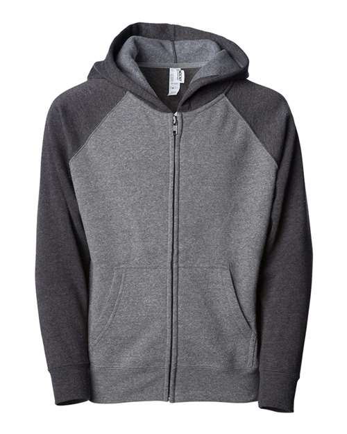 Independent Trading Co. PRM15YSBZ Youth Lightweight Special Blend Raglan Zip Hood
