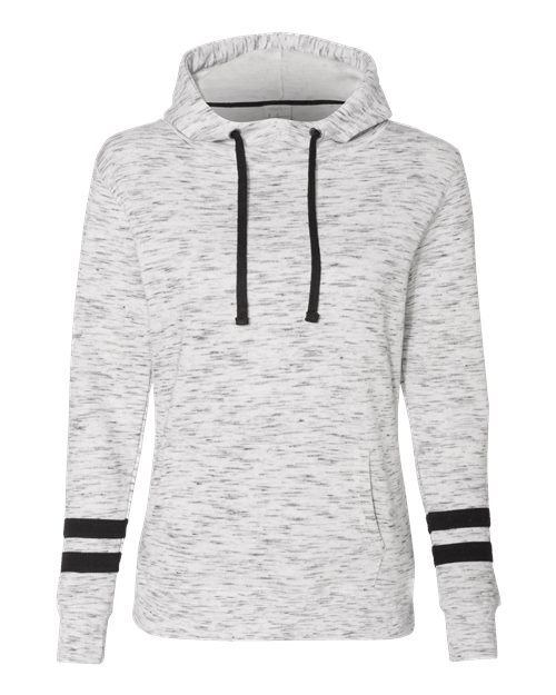 J. America 8674 Women’s Mélange Fleece Striped-Sleeve Hooded Sweatshirt